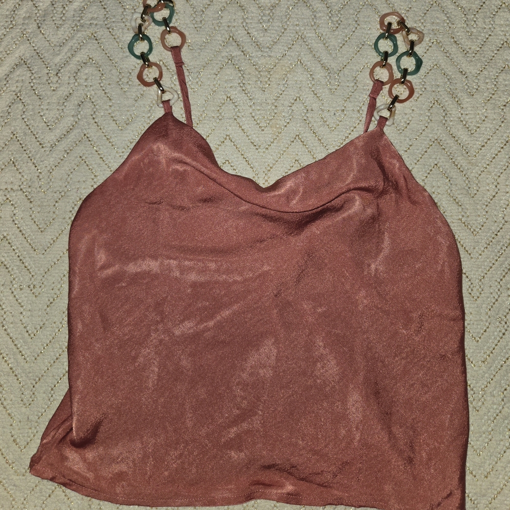 Elegant Chain Strap Satin Top
